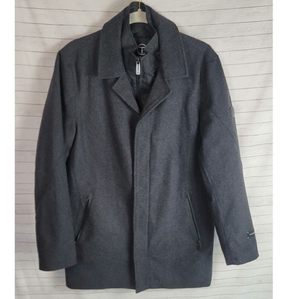 Tech by TUMI Traveler Waterproof Wool Quilt Lined Zip-Up Coat in Gray, sz Small